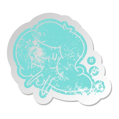 kawaii sevimli hayalet sıkıntılı eski çizgi film etiketi