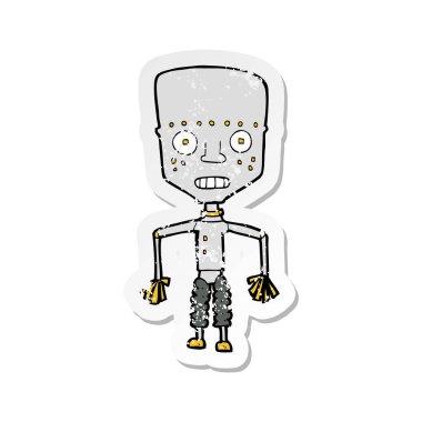 komik karikatür robot Retro sıkıntılı etiket