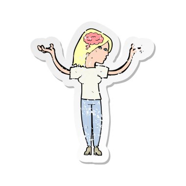 bir karikatür akıllı kadının Retro sıkıntılı etiket