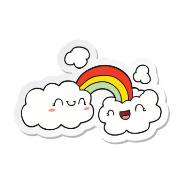 etiket mutlu bir karikatür bulutlar ve gökkuşağı