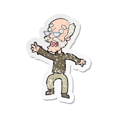 yaşlı adam bir karikatür Retro sıkıntılı etiket korkuttu