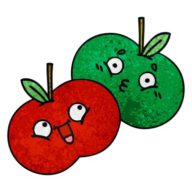 Retro grunge doku karikatür sulu elma