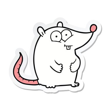 etiket bir karikatür mutlu beyaz laboratuar fare