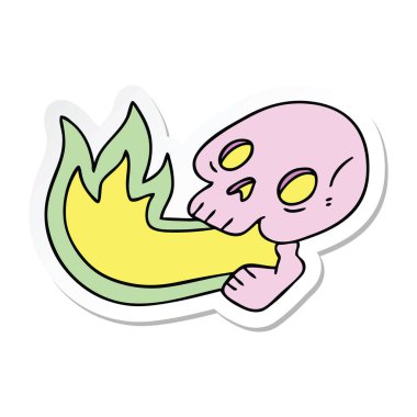 etiket bir yangın nefes ilginç el çizilmiş karikatür kafatası