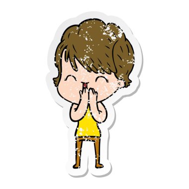 bir çizgi film gülen kadının sıkıntılı etiket