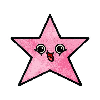 Retro grunge doku karikatür bir yıldız balık