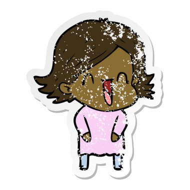 bir çizgi film gülen kadının sıkıntılı etiket