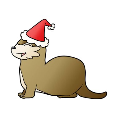 su samuru gülerek el çekilmiş giyen Noel Baba şapkası, degrade çizgi film