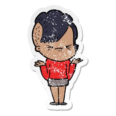 bir karikatür rahatsız yeniyetme kızın sıkıntılı etiket