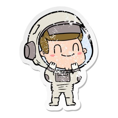 mutlu karikatür astronotun sıkıntılı etiket