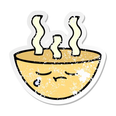 bir sevimli çizgi tas sıcak çorba sıkıntılı etiket