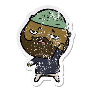 sakallı bir karikatür sıkıntılı etiket endişeli