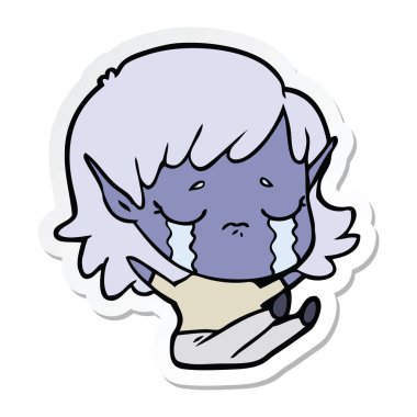 etiket bir karikatür ağlayan elf kızı