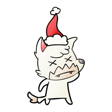 Noel Baba şapkası giyen bir ölü Fox degrade çizgi film el çekilmiş