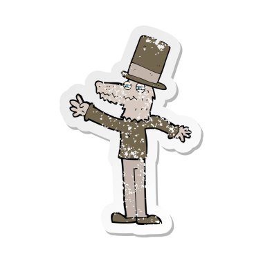 şapka giyen bir çizgi film kurt adam Retro sıkıntılı etiket