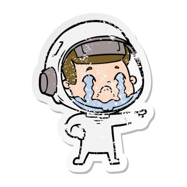 bir çizgi film ağlayan astronotun sıkıntılı etiket