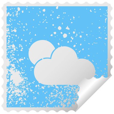 sıkıntılı kare etiketi simgesi güneş ve bulut peeling