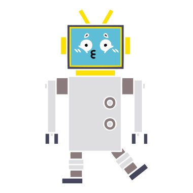 düz renk retro karikatür bir robot