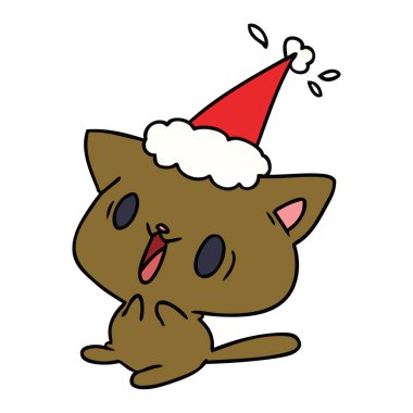 Noel karikatür kawaii kedi el çekilmiş
