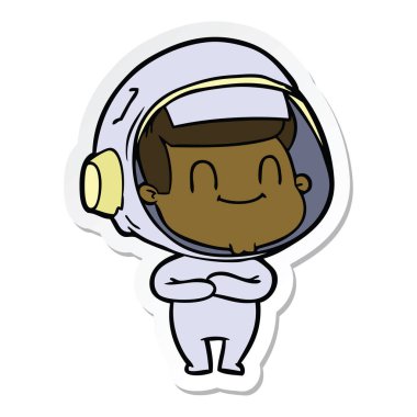 bir mutlu karikatür astronot adam etiketi