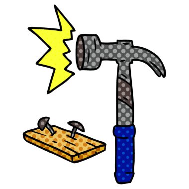 çizgi film doodle bir çekiç ve çivi