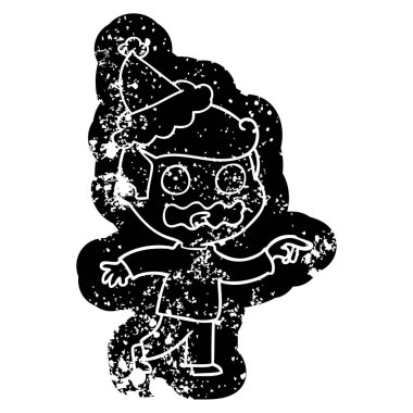 ilginç karikatür stresli işaretleme giyen Noel Baba şapkası Icon sıkıntılı