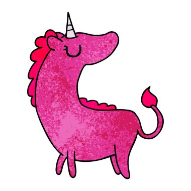 şirin kawaii tek boynuzlu at serbest el çekilmiş dokulu karikatür