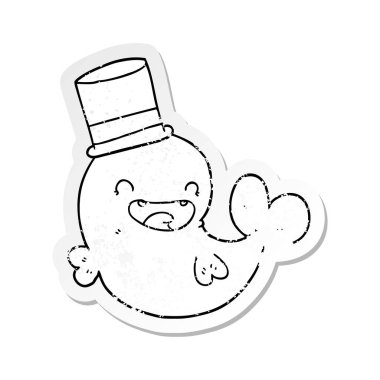 Balina silindir şapka ile gülüyor karikatür sıkıntılı etiket