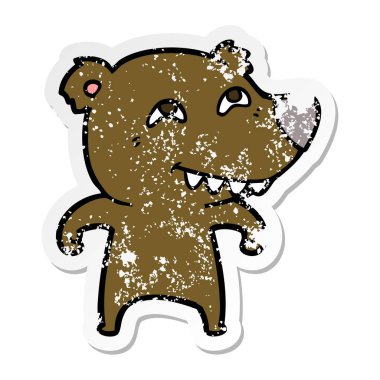 Diş gösterilen çizgi film ayı sıkıntılı etiket