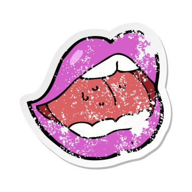 bir karikatür pembe ağız Retro sıkıntılı etiket