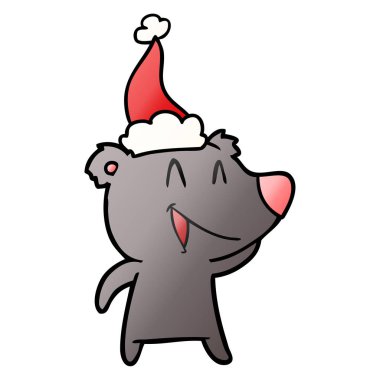 ayı gülerek el çekilmiş giyen Noel Baba şapkası, degrade çizgi film