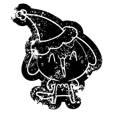 sevimli ilginç çizgi simgesini Noel Baba şapkası giyen bir köpek sıkıntılı