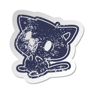 şirin kawaii kedi sıkıntılı eski çizgi film etiketi