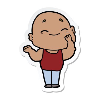 etiket karikatür mutlu bir kel adamın