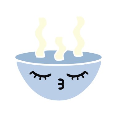 bir kase sıcak çorba düz renk retro karikatür