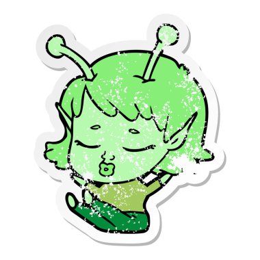 sevimli uzaylı kız çizgi film sıkıntılı etiket