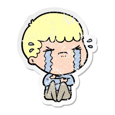 ağlayan bir çizgi film adamın sıkıntılı etiket