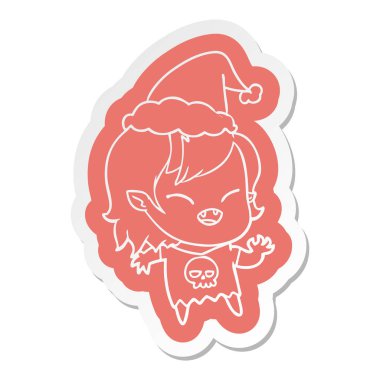 Noel Baba şapkası giyen gülünecek bir vampir kızın ilginç çizgi film etiketi