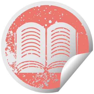 açık bir kitap sıkıntılı dairesel peeling etiket sembolü