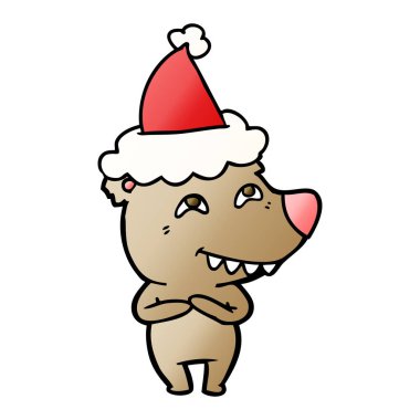 Noel Baba şapkası giyen diş gösterilen bir ayının degrade çizgi film