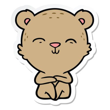 etiket oturan bir mutlu karikatür ayının