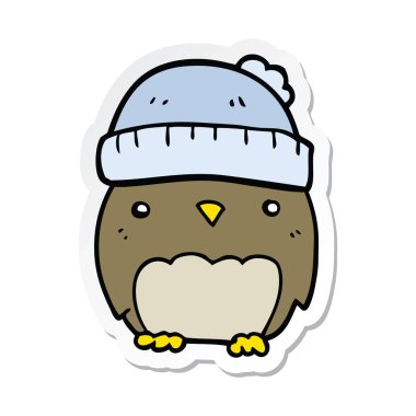 sevimli çizgi baykuş şapkalı etiket