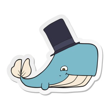 silindir şapkalı bir karikatür balina etiket