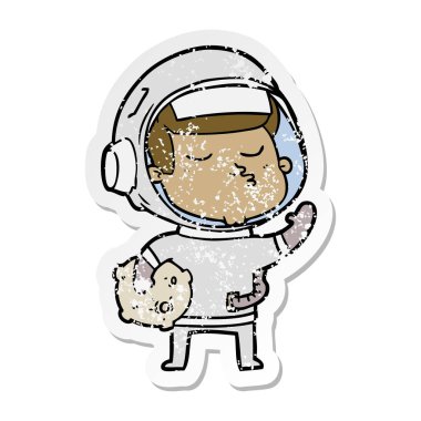 bir çizgi film emin astronotun sıkıntılı etiket