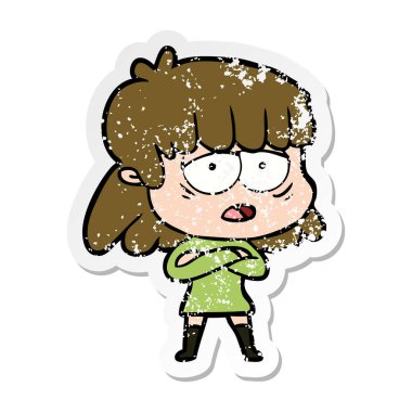 bir çizgi film yorgun kadın sıkıntılı etiket