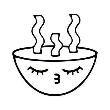 bir kase sıcak çorba çizim karikatür