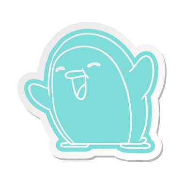sevimli penguen karikatür etiket kawaii