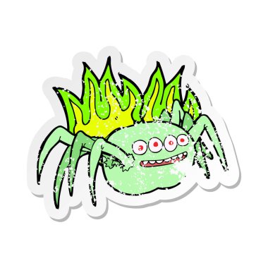 bir çizgi film ürkütücü örümcek Retro sıkıntılı etiket