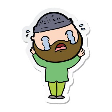 etiket bir karikatür ağlayan adam sakallı