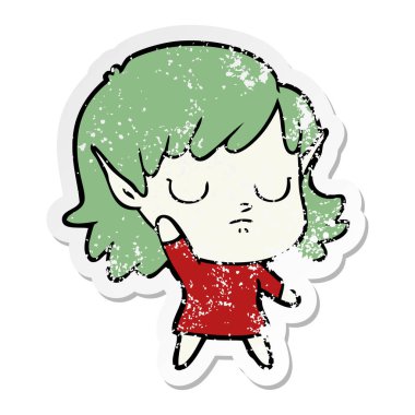 bir çizgi film elf kızın sıkıntılı etiket